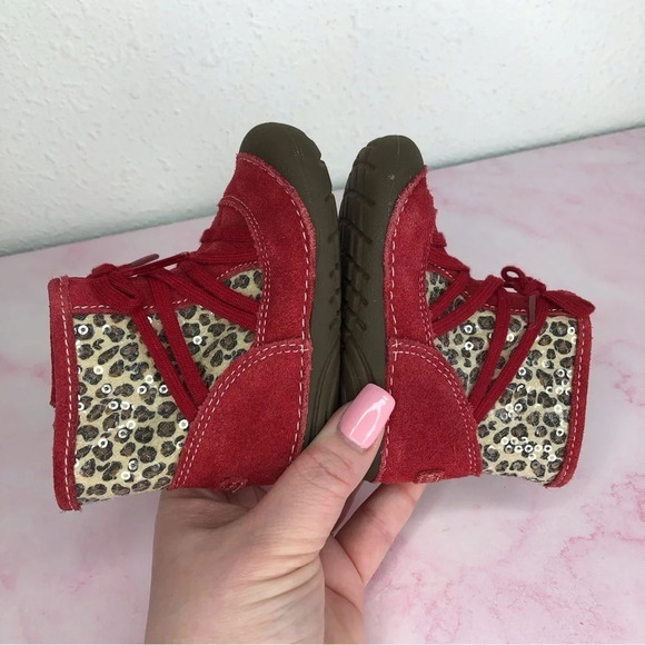 Stride Rite boots Holly leopard print and red suede side zip size 3 infant - Picture 11 of 13